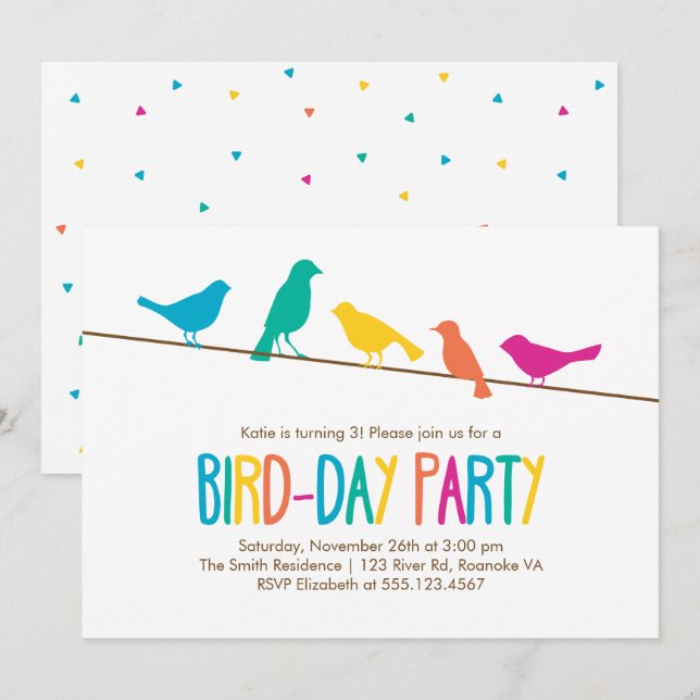 Colourful Birds Birthday Party Invitation (Front/Back)