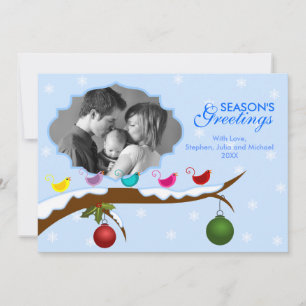 Colourful Birds Christmas Holiday Photo Card