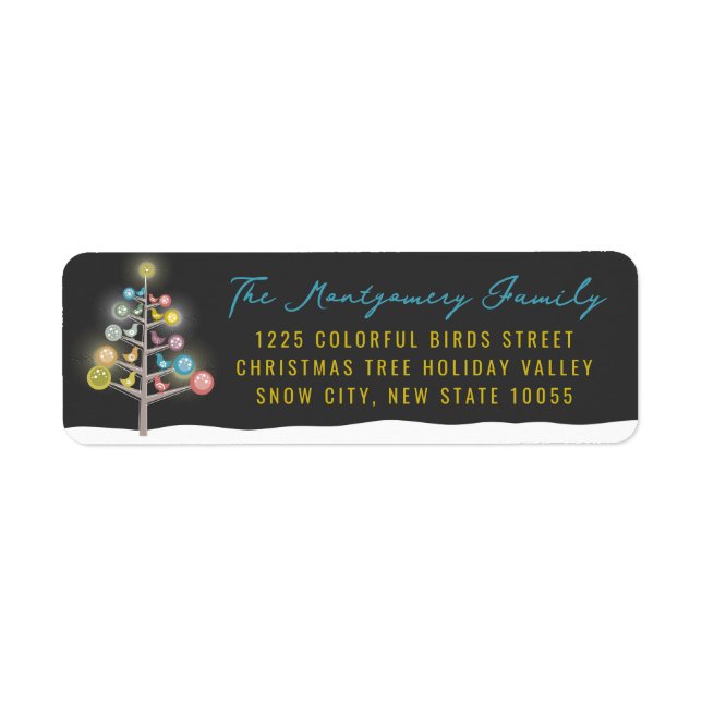 Colourful Birds Christmas Tree Holiday Labels (Front)