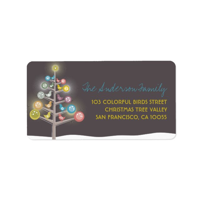 Colourful Birds Christmas Tree Holiday Labels (Front)