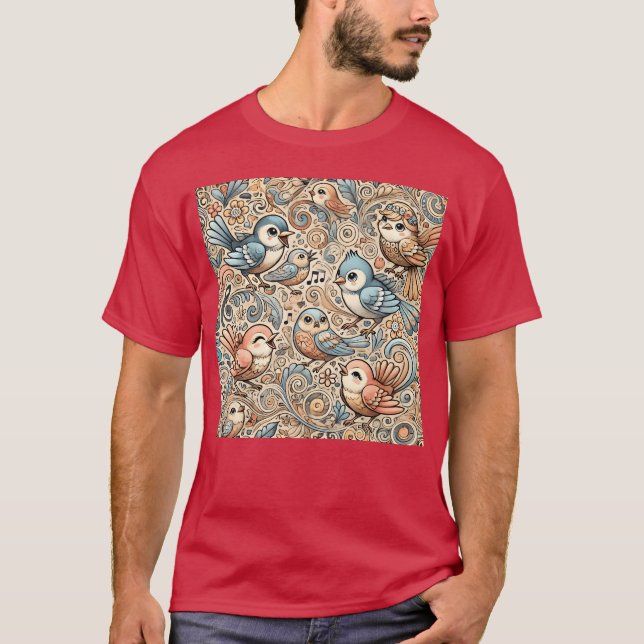 Colourful birds colourful flowers blue birds vinta T-Shirt (Front)
