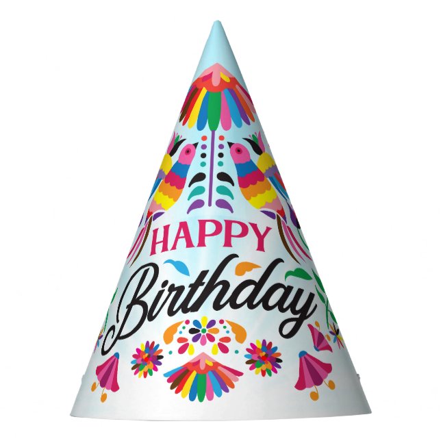Colourful birds, Floral Mexican Pattern Party Hat (Front)