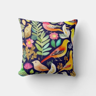 Colourful birds floral pattern blue decor cushion