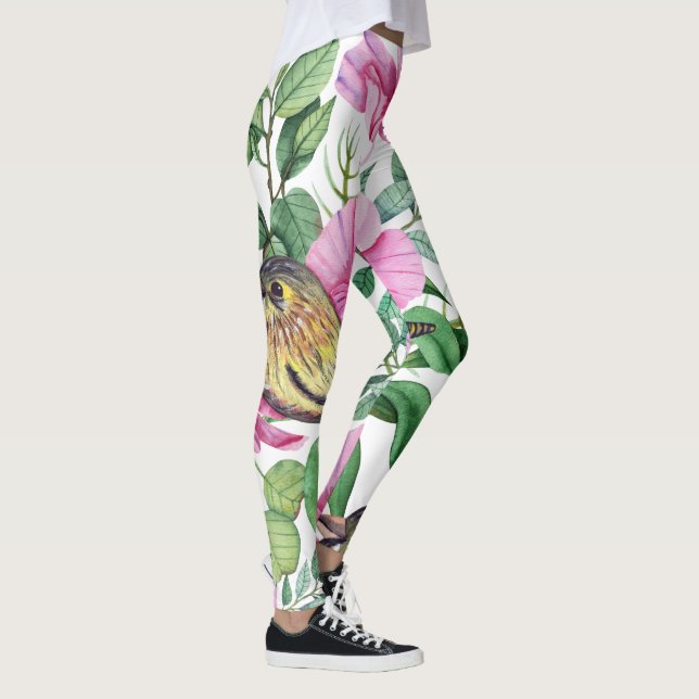 Colourful Birds Floral Pattern Leggings Women's (Right)