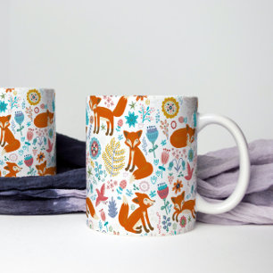 Colourful Birds Flowers & Foxes Pattern Coffee Mug