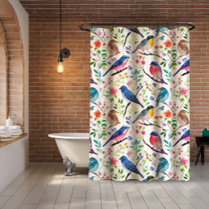 Colourful Birds Flowers Pattern Shower Curtain