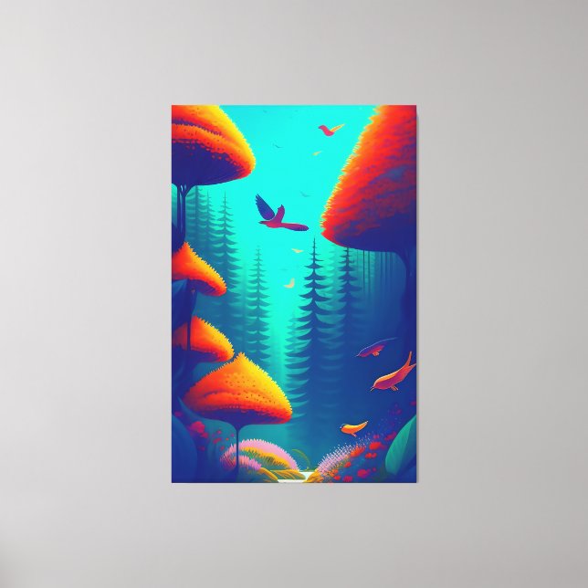 Colourful Birds Flying Over The Forest Canvas Print (Front)