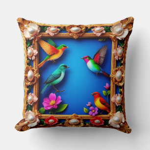 🌸 Colourful Birds Golden Gift For Home Decor 🐦 Cushion