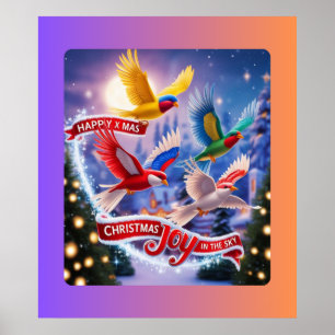 Colourful Birds in a Christmas Sky Celebration Poster