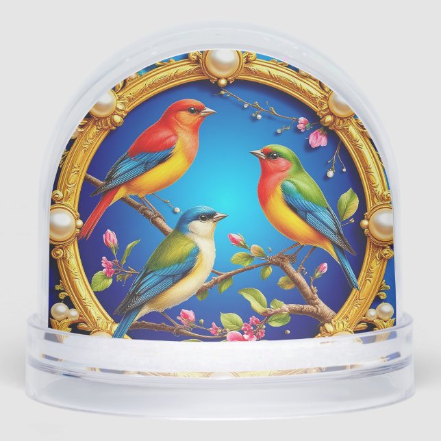 Colourful Birds in Ornate Golden Frame Snowglobe (Front)