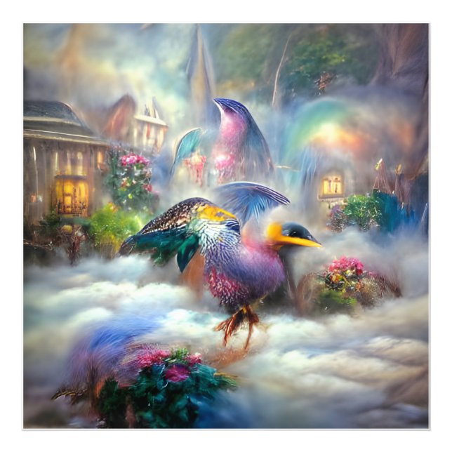 Colourful birds inside dreamlike world photo print (Front)