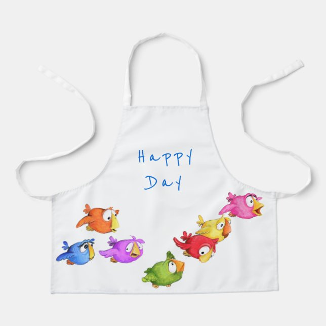 Colourful Birds Kid's Apron - Custom Text (Front)