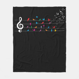 Colourful Birds Musical Notes Nature Music Fleece Blanket