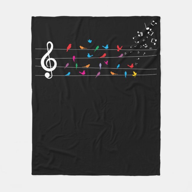 Colourful Birds Musical Notes Nature Music Fleece Blanket (Front)