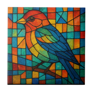 Colourful Birds of Nature Stained Glass Tile