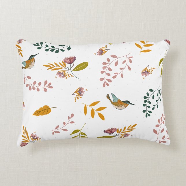 Colourful birds on a floral background decorative cushion (Front)