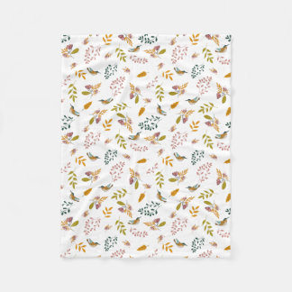 Colourful birds on a floral background fleece blanket