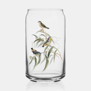 Colourful birds on a tree branch can glass