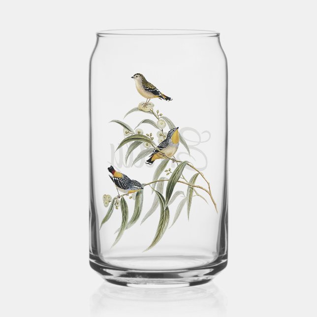 Colourful birds on a tree branch can glass (Front)