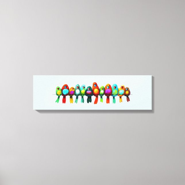 Colourful birds on a wire canvas print (Front)