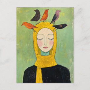 Colourful Birds on Her Head Postcard
