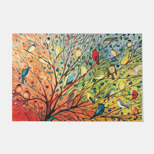 Colourful Birds On Tree Doormat, Birds Lover  Doormat (Front)