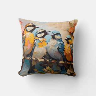 Colourful Birds Painting Cushion