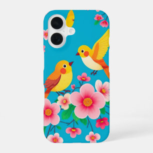 Colourful Birds Perched Among Stunning Flowers iPhone 16 Case