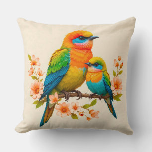 Colourful Birds Perched on a Branch Cushion