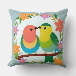 Colourful Birds Perched on a Branch Cushion