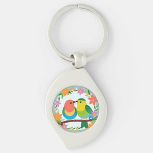 Colourful Birds Perched on a Branch Key Ring