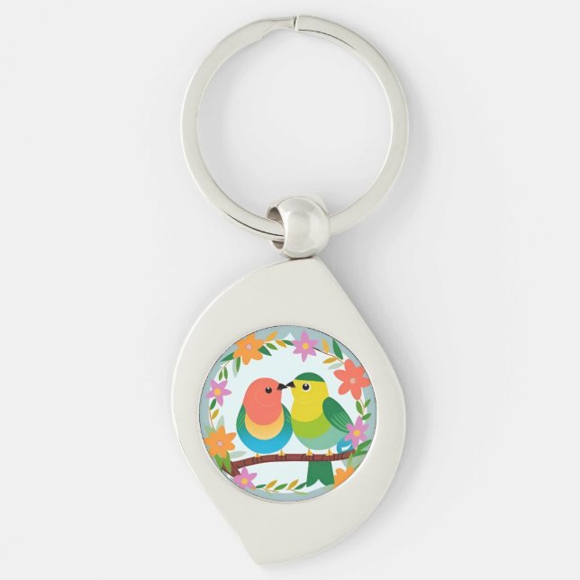 Colourful Birds Perched on a Branch Key Ring (Front)