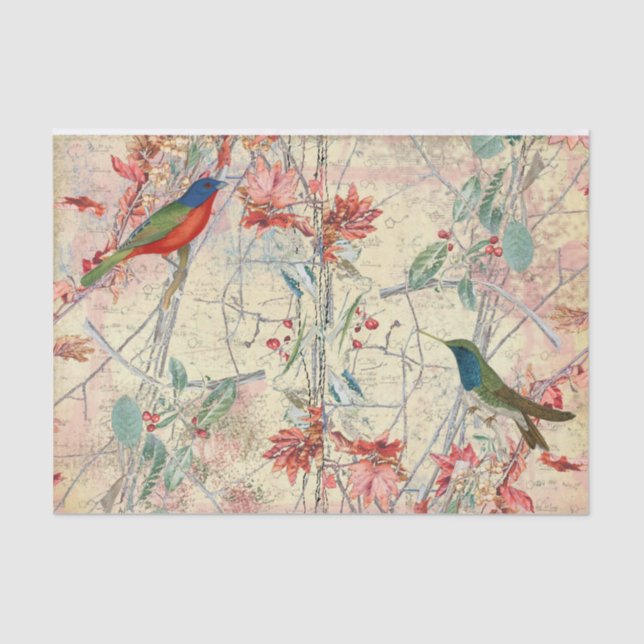 Colourful Birds Singing to Red Flowers Tissue Paper (Front)