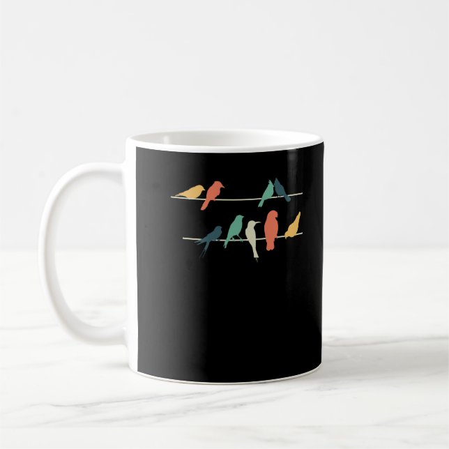 Colourful Birds Sitting On Wires Cute Birding Coffee Mug (Left)