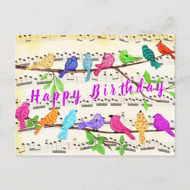 Colourful Birds Song Musical Happy Birthday Card  (Front)