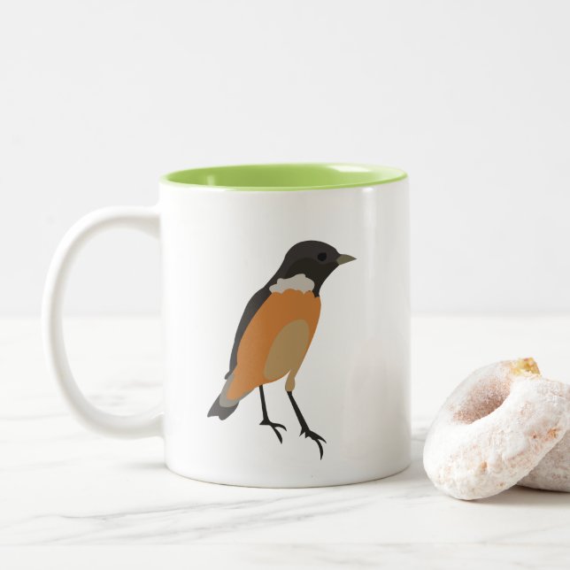 Colourful Birds Songbird  Two-Tone Coffee Mug (With Donut)