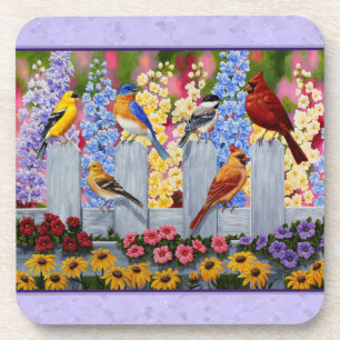 Colourful Birds Spring Garden Purple Coaster