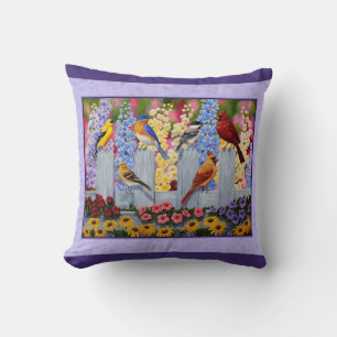 Colourful Birds Spring Garden Purple Cushion