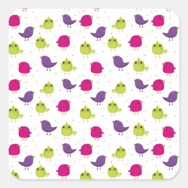 Colourful birds square sticker (Front)