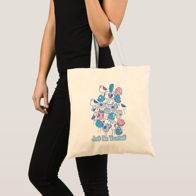 Colourful Birds Stack: Just Be Yourself Tote Bag (Front (Product))