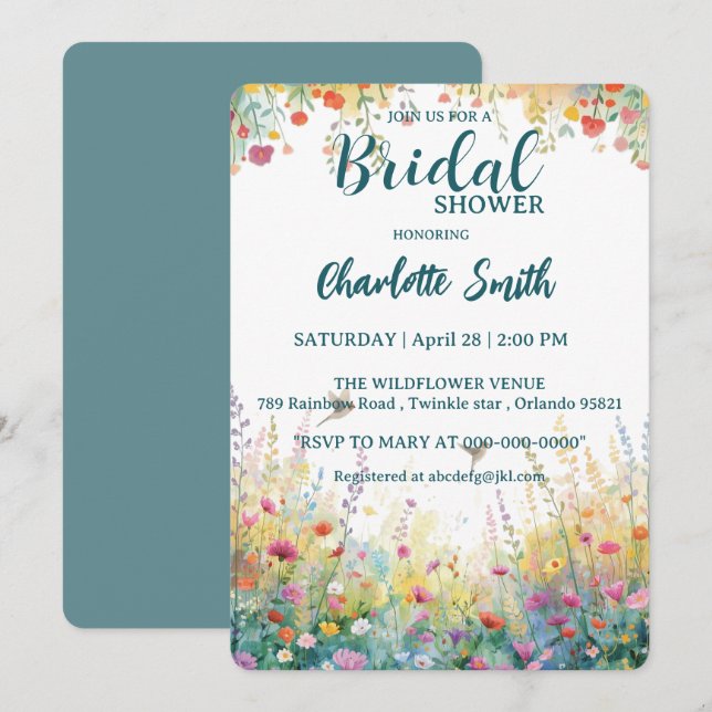 colourful birds Watercolor Wildflowers Personal Invitation (Front/Back)