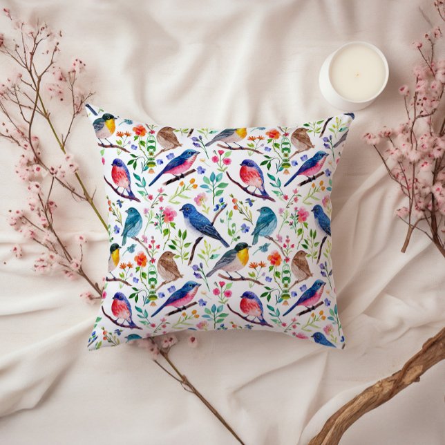 Colourful Birds & Whimsical Flowers Pattern Cushion (Creator Uploaded)