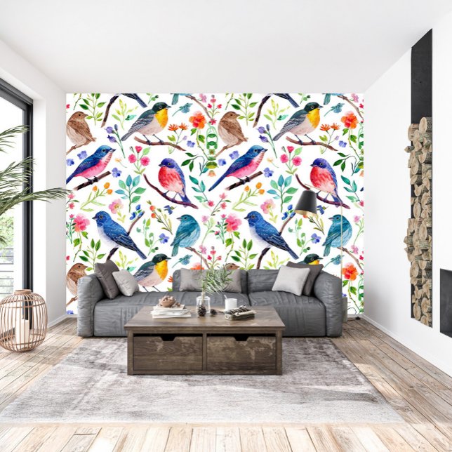 Colourful Birds & Whimsical Flowers Pattern Wallpaper (Creator Uploaded)