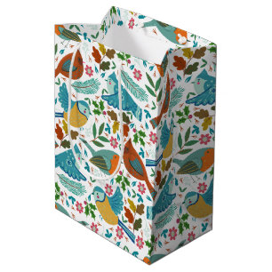 Colourful birds with winter and Christmas symbols Medium Gift Bag