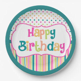 Colourful birthday 9inch paper plates
