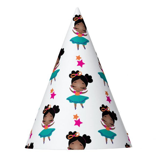 Colourful Birthday Ballerina Dress Party Hat (Front)
