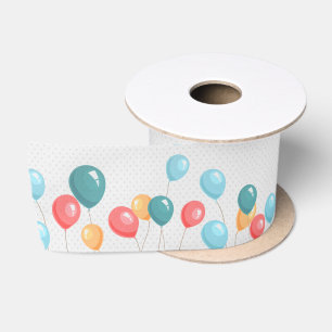 Colourful Birthday Balloons and Dots Satin Ribbon