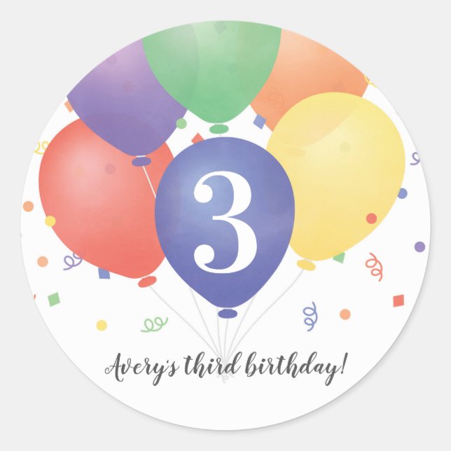 Colourful Birthday Balloons Classic Round Sticker (Front)