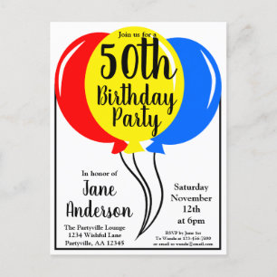 Colourful Birthday Balloons Fifth Invitation Postcard