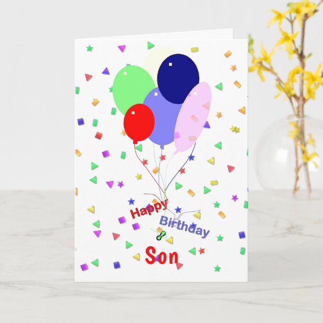 Colourful Birthday Balloons for Son Card (Yellow Flower)